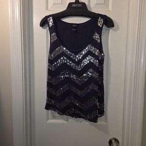 Rue21: Navy Blue and Silver Chevron Pattern Sequin Tank Top. Size L.